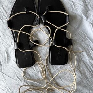 Massimo Dutti Black and Cream Strappy Sandals